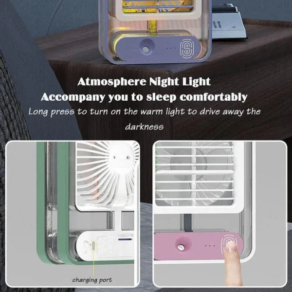 Portable Desktop Air Conditioner Usb Mini Air Cooler Fan Water Cooling Fan With 3 Speed Spray Humidifier Purifier For Car Home Rechargeable